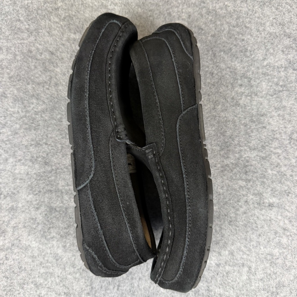 UGG Ascot Mens 10 Black Suede Sheepskin Fur Lined Moccasin Slipper Loafers Shoes